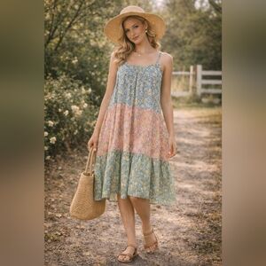 Natural Life Boho Floral Tiered Sundress Cottagecore Prairie Dress M